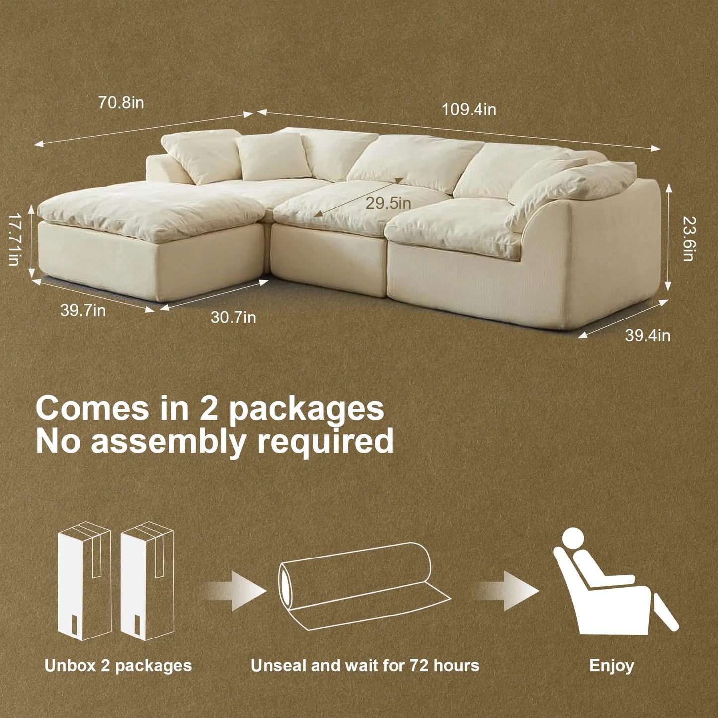 109" Modern Cloud L-Shaped Sectional
