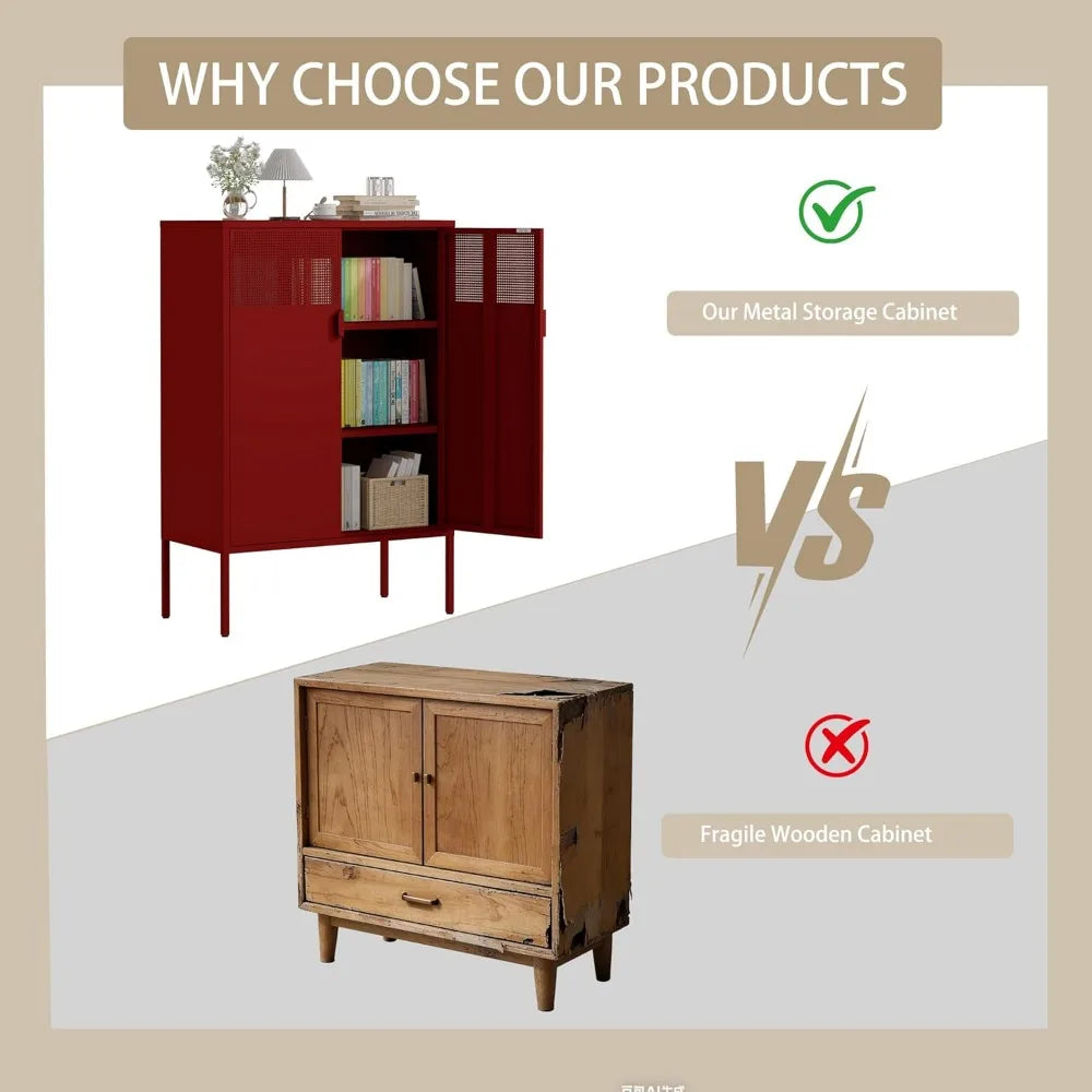 Red 3-Tier Metal Storage Cabinet