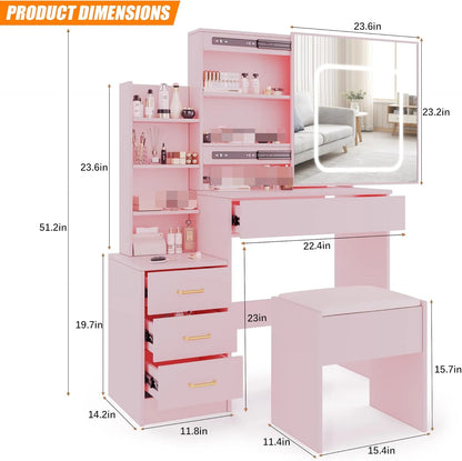 Makeup Vanity Desk with Sliding Lighted Mirror