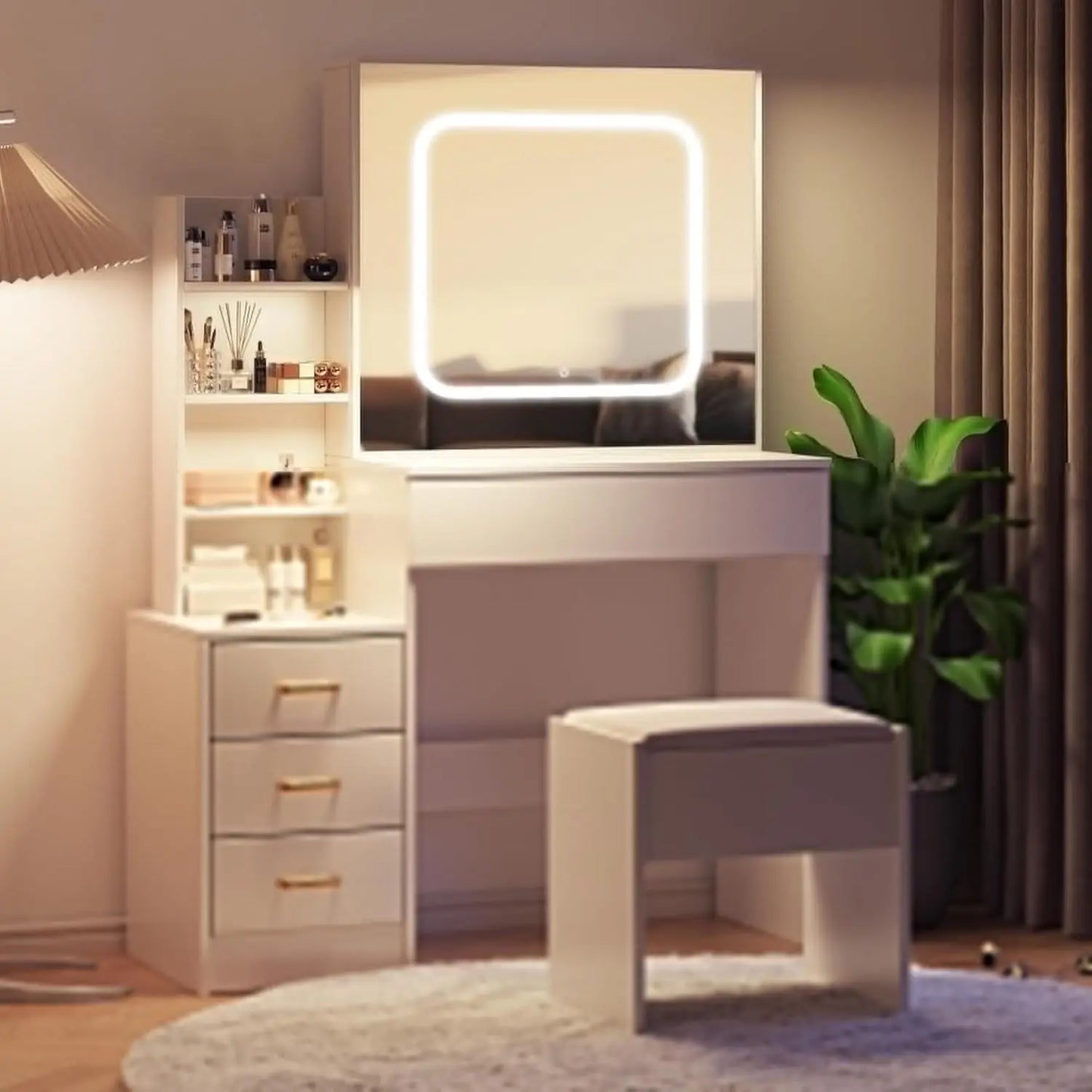 Makeup Vanity Desk with Sliding Lighted Mirror