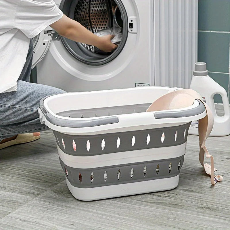 Collapsible Plastic Laundry Basket with Handles