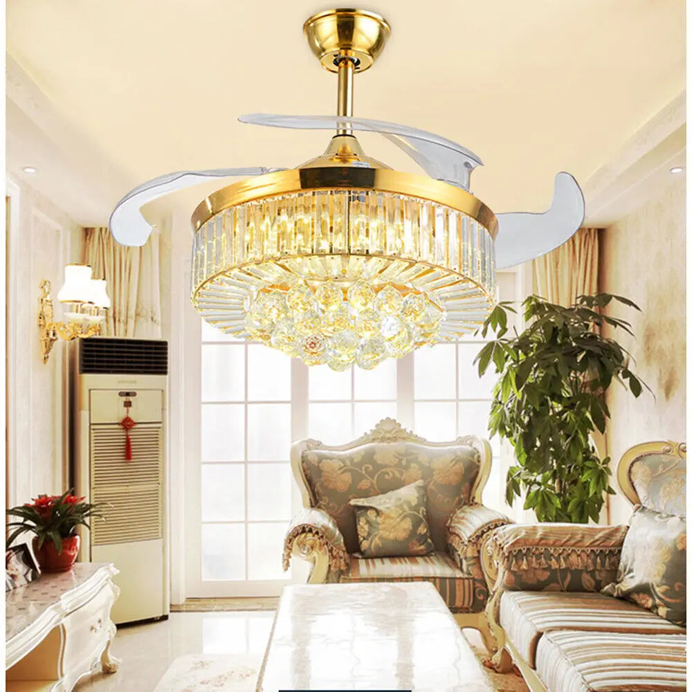 Ceiling Fan and Crystal Retractable Chandelier
