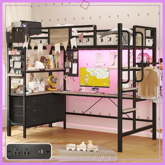 Twin Loft Bed with L-Shaped Desk
