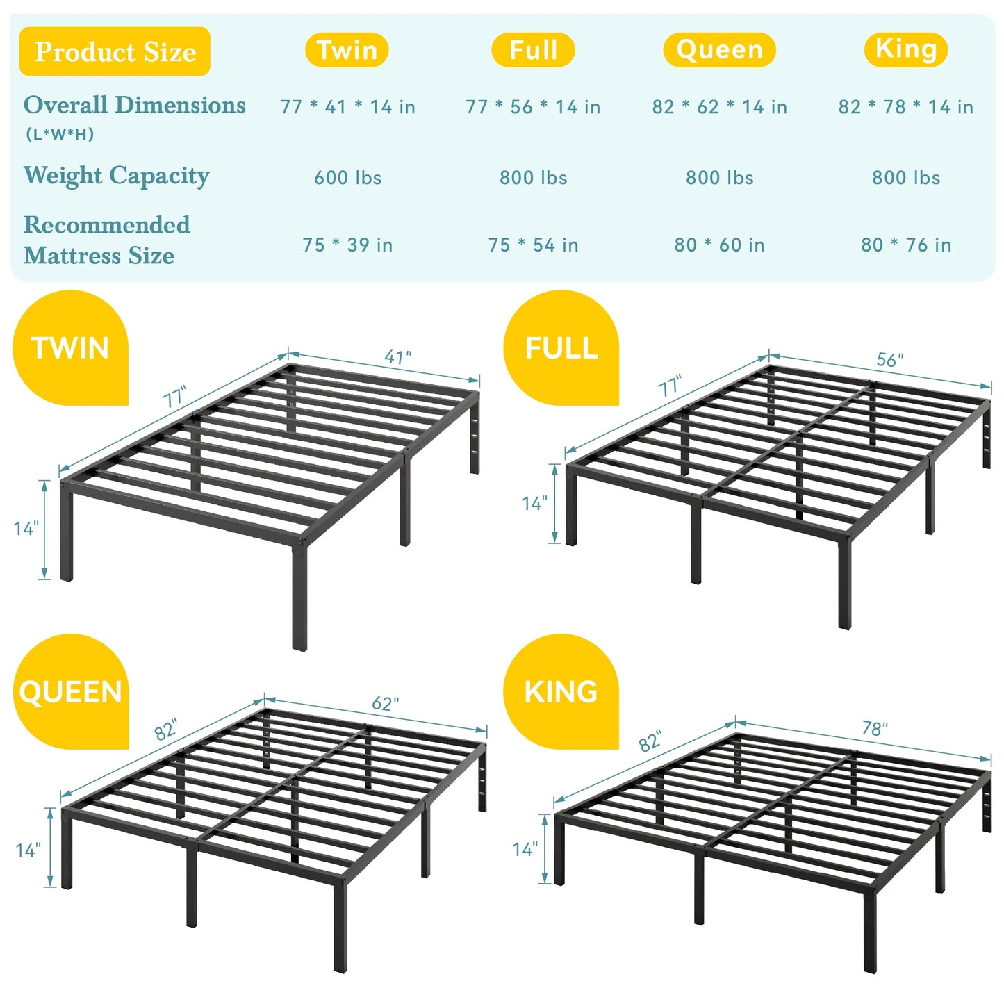 Metal Platform Bed Frame with Storage