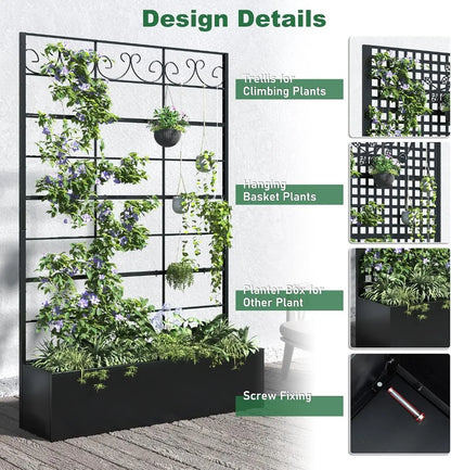 Metal Raised Planter Box with Trellis