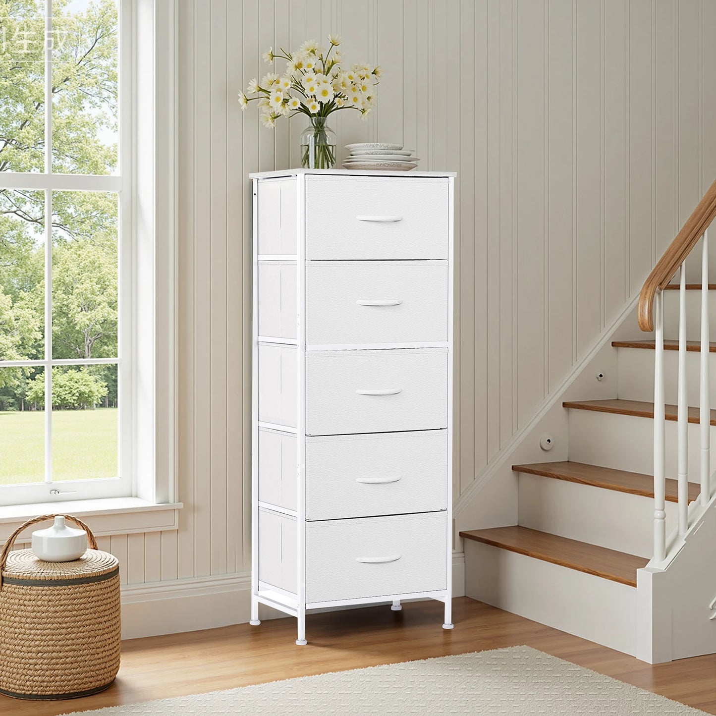 Dresser with 5 Fabric Drawers