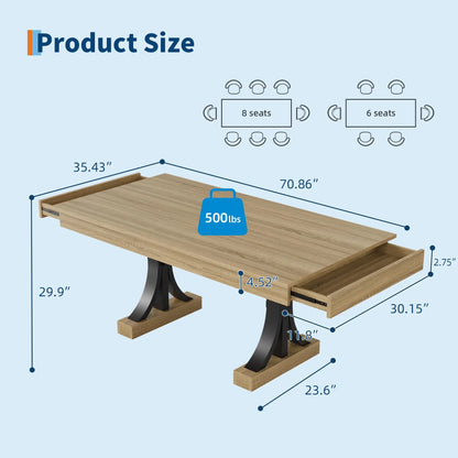 Wooden Kitchen Table, Double Pedestal Base