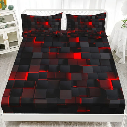 Red Plaid Fitted Sheet Set