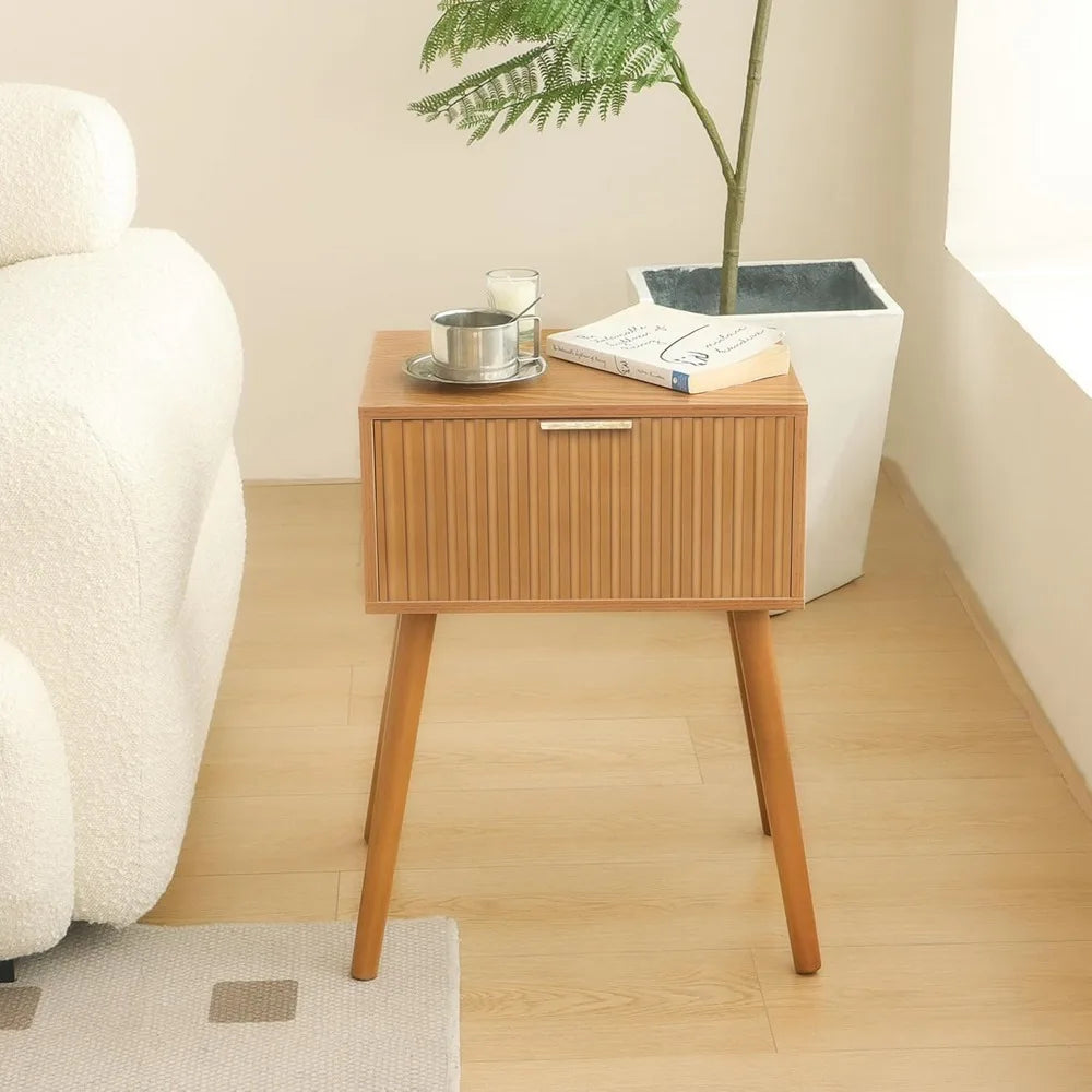 Fluted Nightstand with Storage Drawer