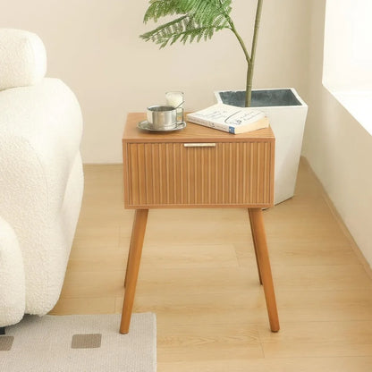 Fluted Nightstand with Storage Drawer