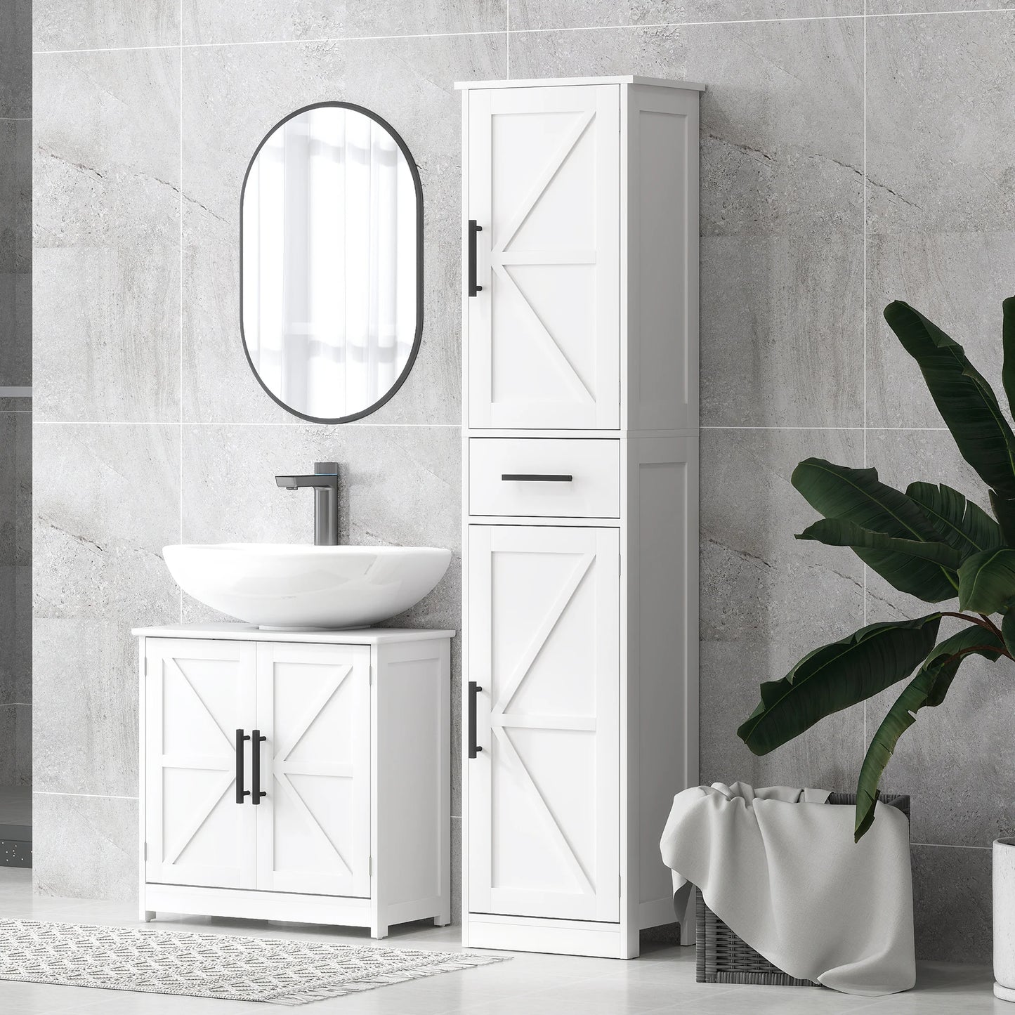 Farmhouse Narrow Bathroom Cabinet with Barn Doors