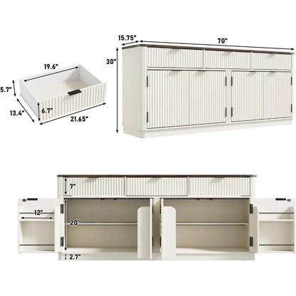 70" Curved Farmhouse Sideboard Buffet Cabinet