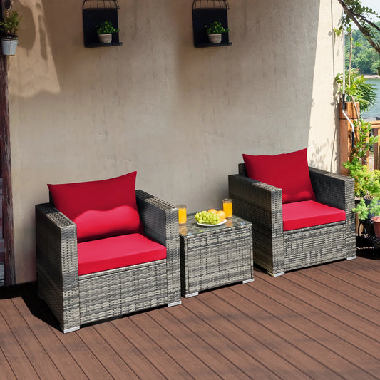 3 PC Patio Rattan Furniture