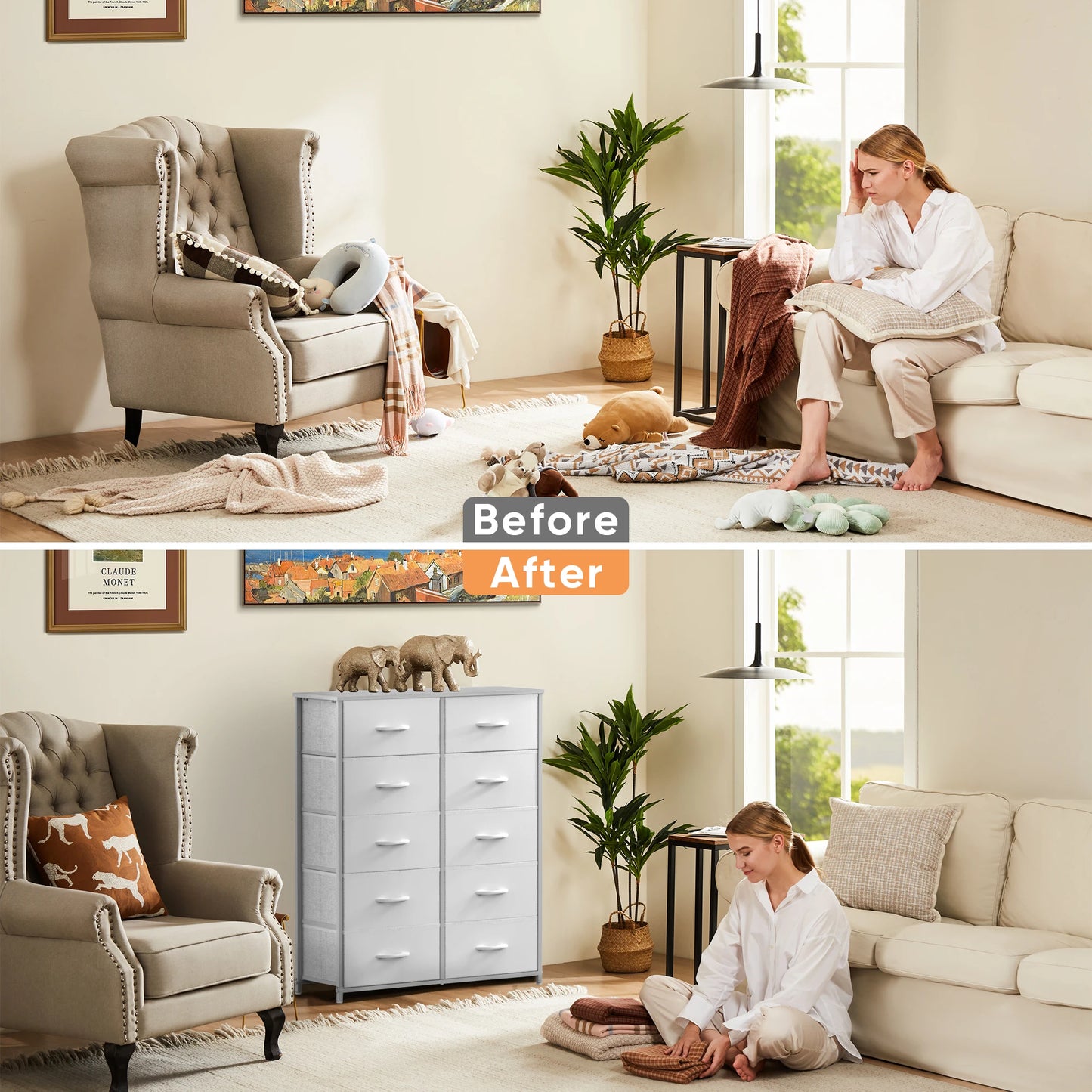 White Chest with Fabric Drawers