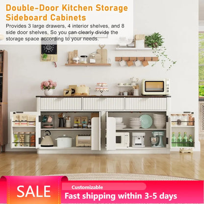 70" Curved Farmhouse Sideboard Buffet Cabinet