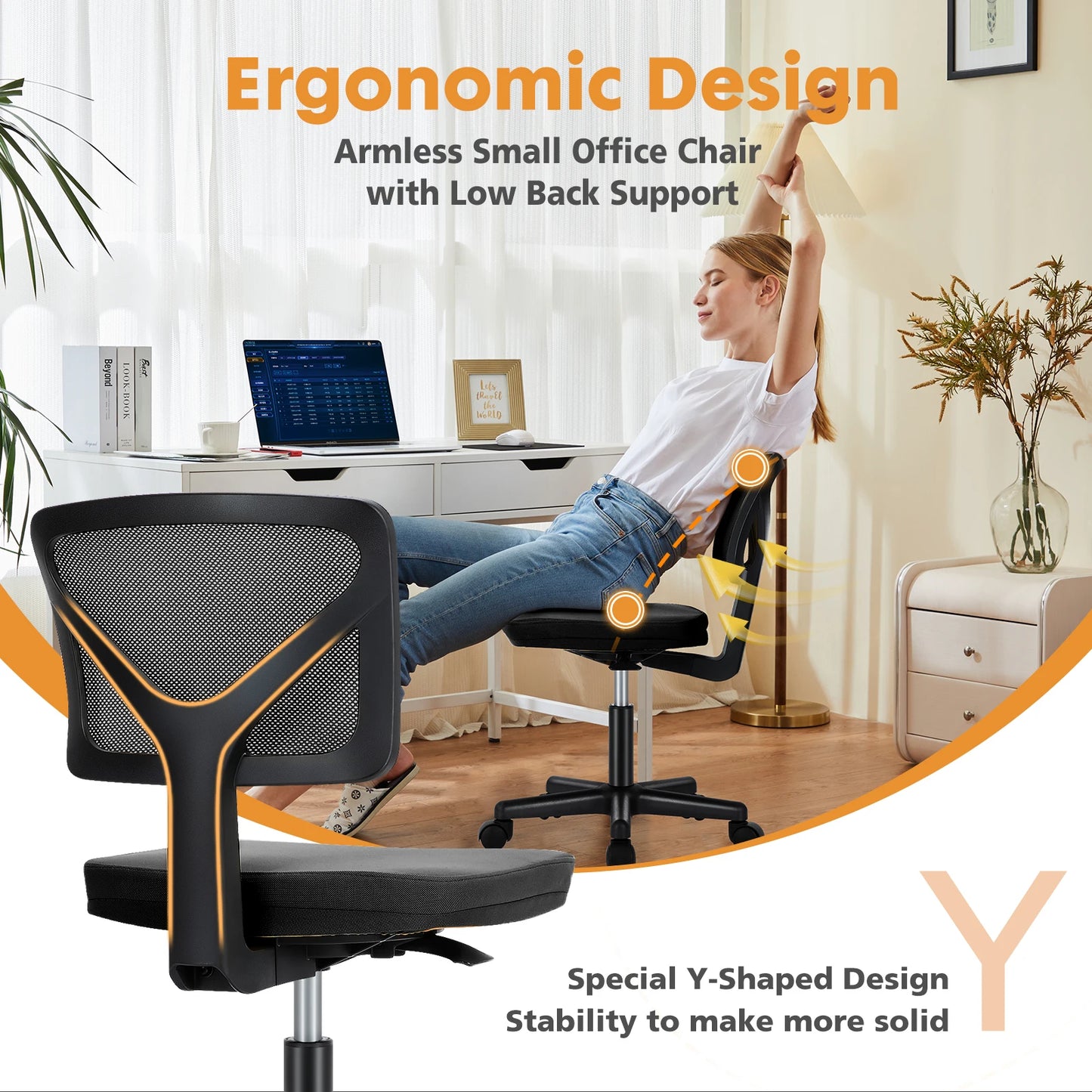 Lumbar Support Armless Rolling Swivel Computer Chair