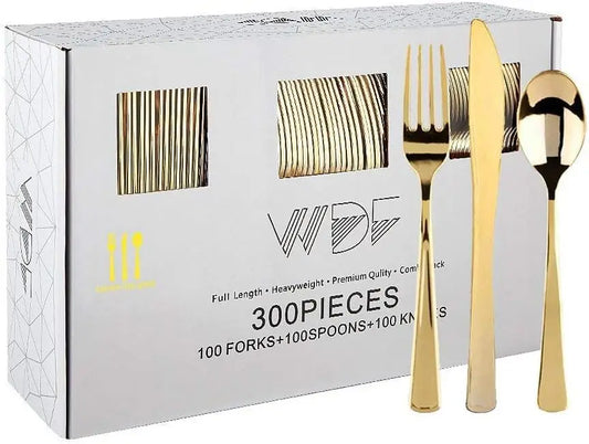 300-Piece Gold Plastic Silverware Set