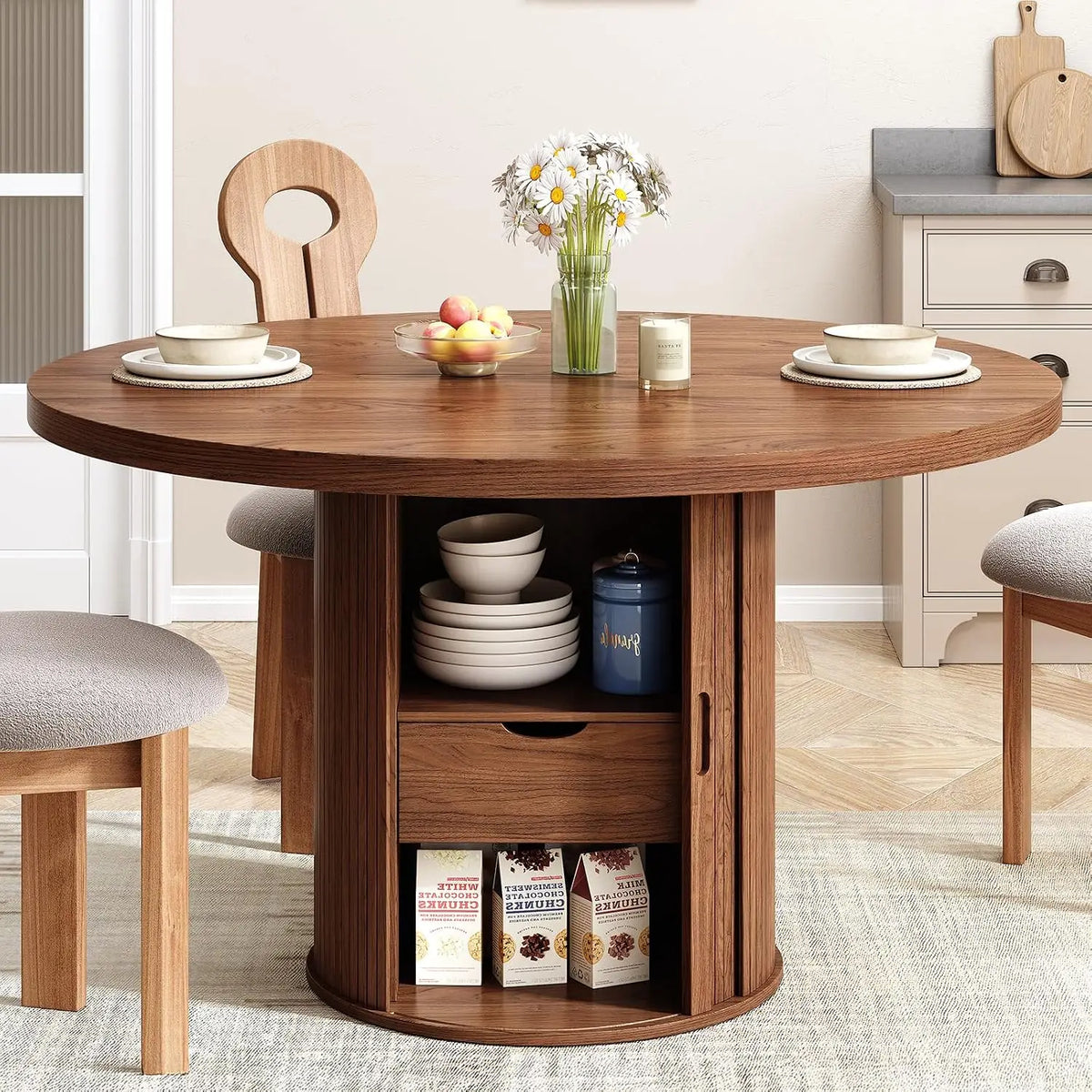 Round Dining Table with Storage