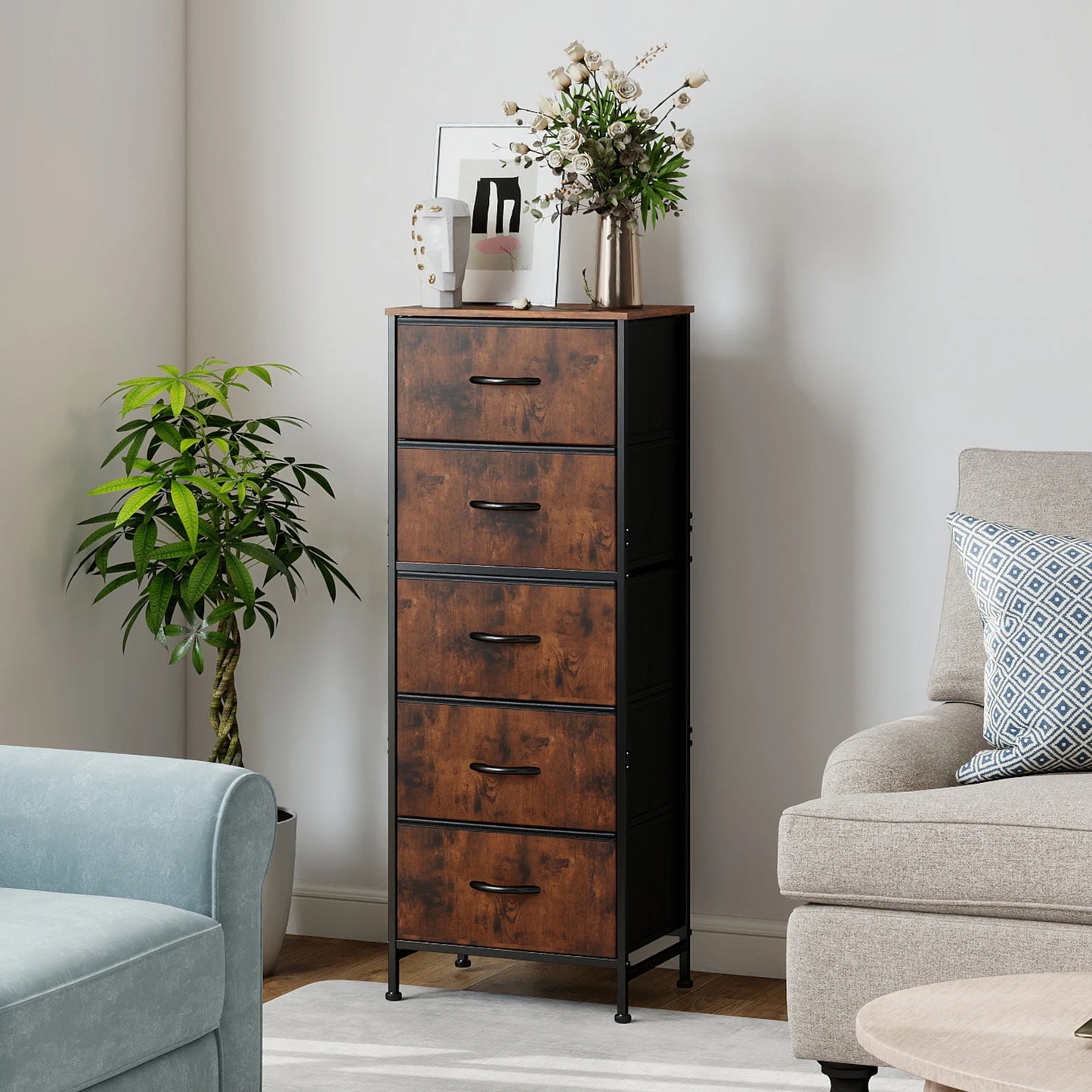 Dresser with 5 Fabric Drawers