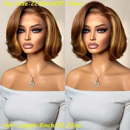Straight Ombre Lace Front Wig Human Hair 18inch 4/27 Highlight Wig Human Hair Pre-plucked, 13x4 Straight Honey Blonde Mix Brown