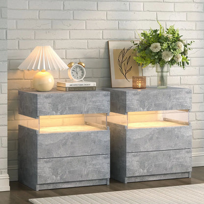 2 Set Bedside Tables with LED Lighting