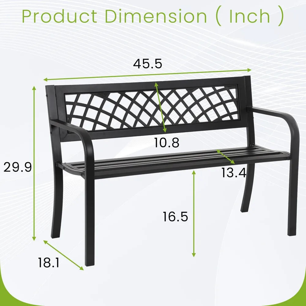 Outdoor Iron Steel Frame Patio Bench