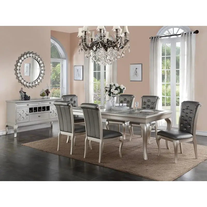 Glass Dining Table with 6 Tufted Chairs