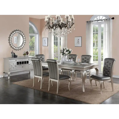 Glass Dining Table with 6 Tufted Chairs