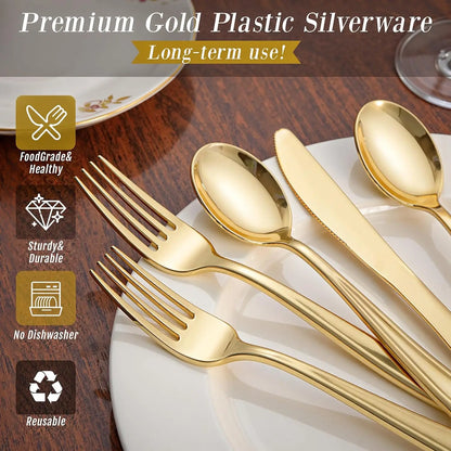 300-Piece Gold Plastic Silverware Set