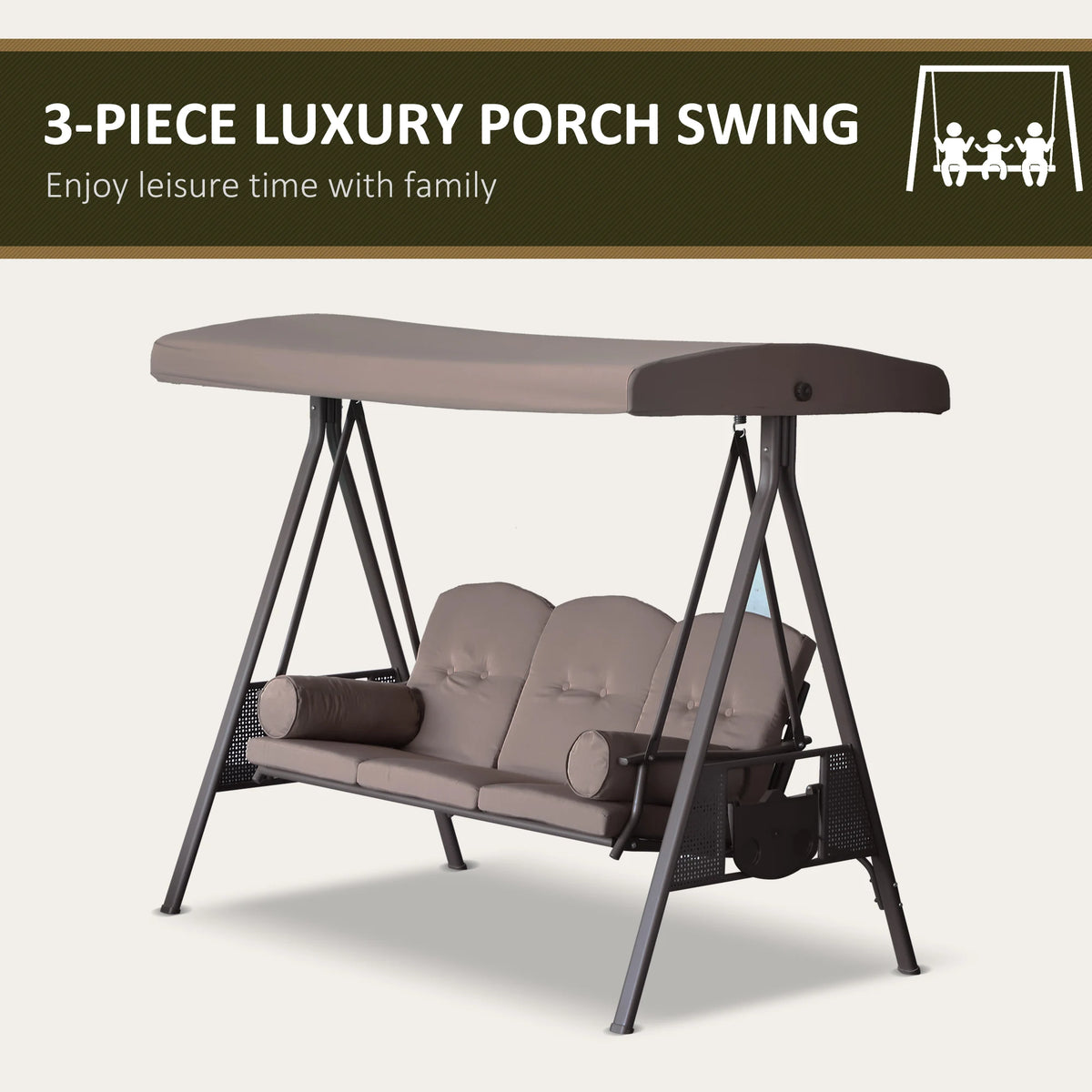 Outdoor 3‑Person Glider Swing with Canopy