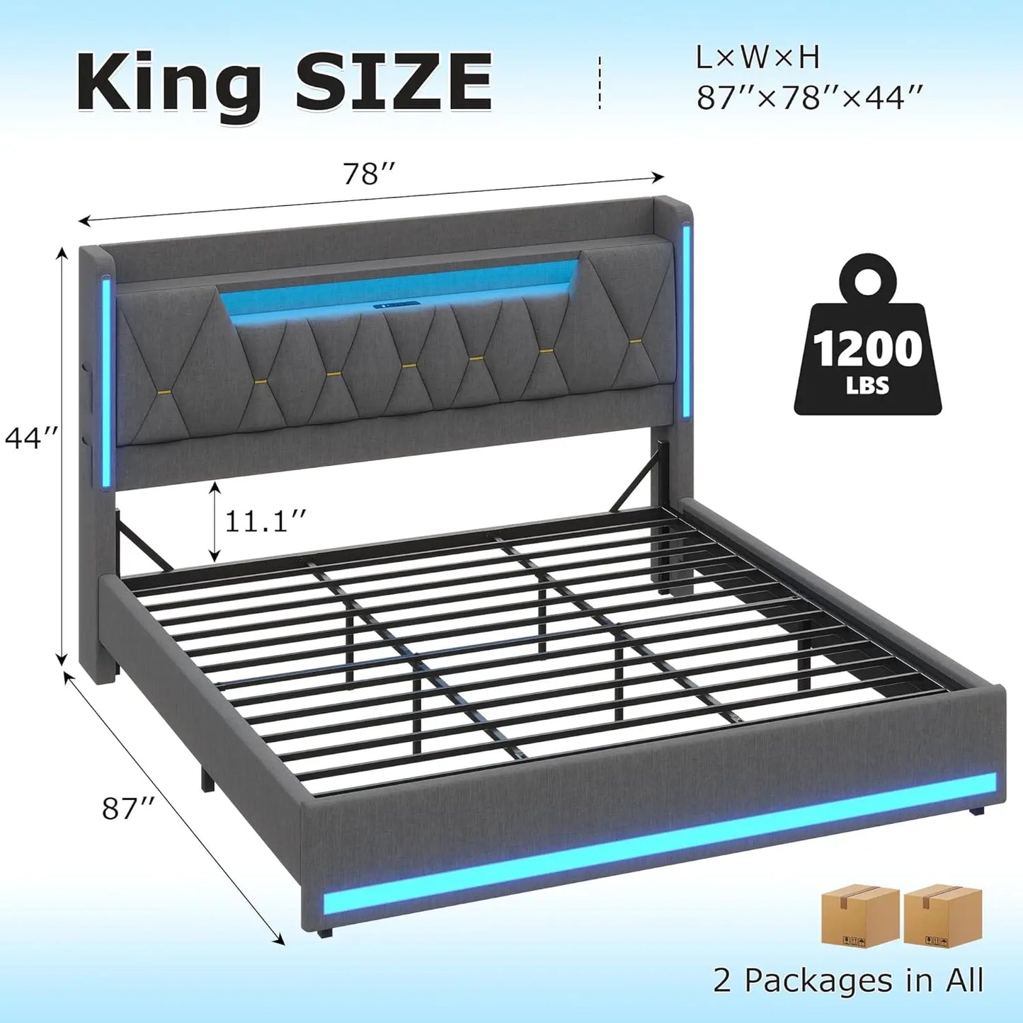 LED King Bed Frame with Storage
