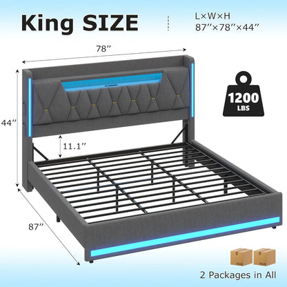 LED King Bed Frame with Storage