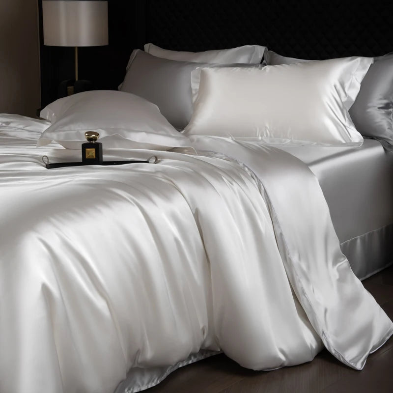 Silk Bed Sheets Set with Duvet Cover