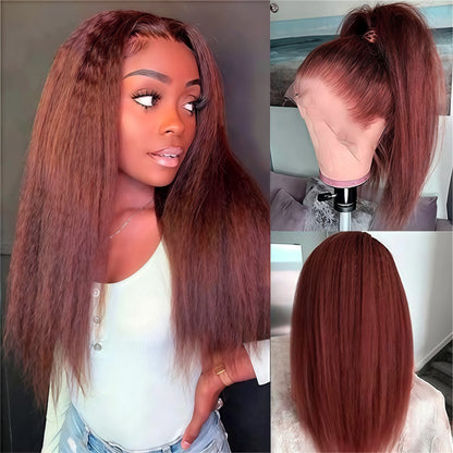 Reddish brown Kinky Straight Human Hair Wig