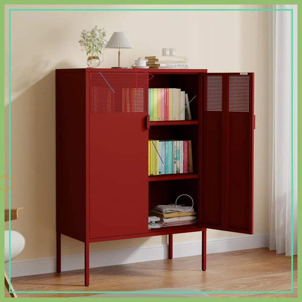 Red 3-Tier Metal Storage Cabinet