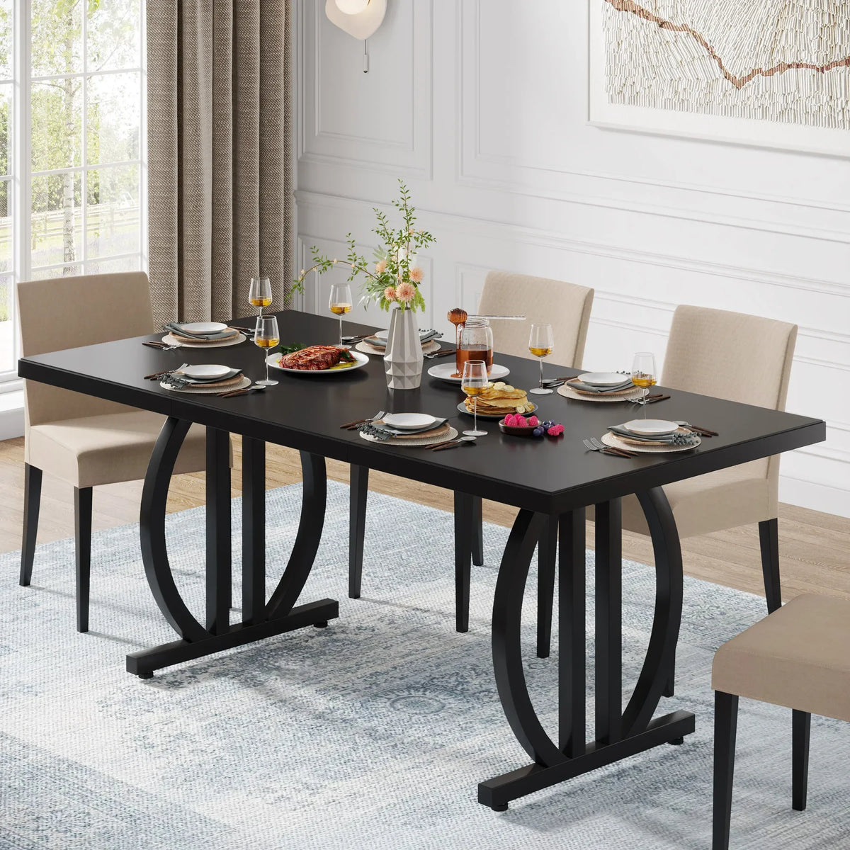 Large Dinner Table with Metal Frame
