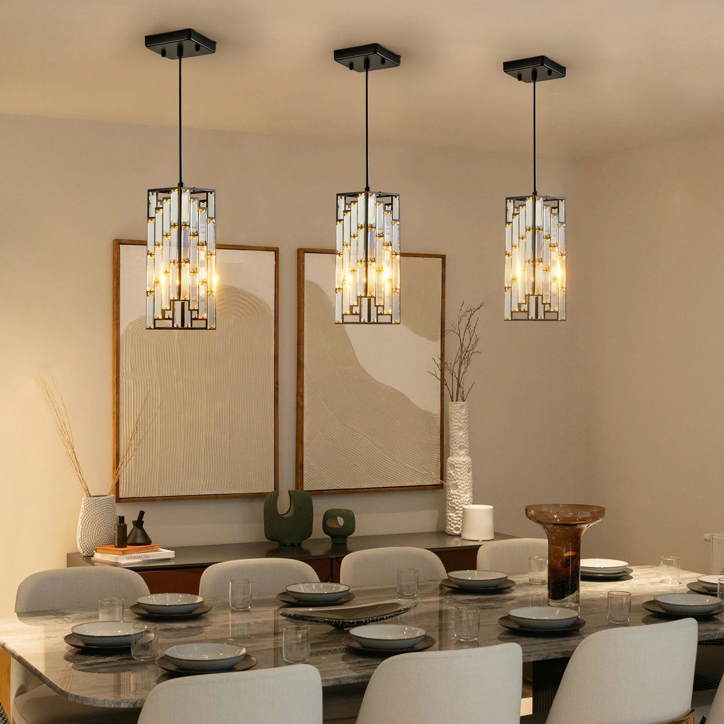 Hanging Ceiling Lamp with Crystal Prism Design
