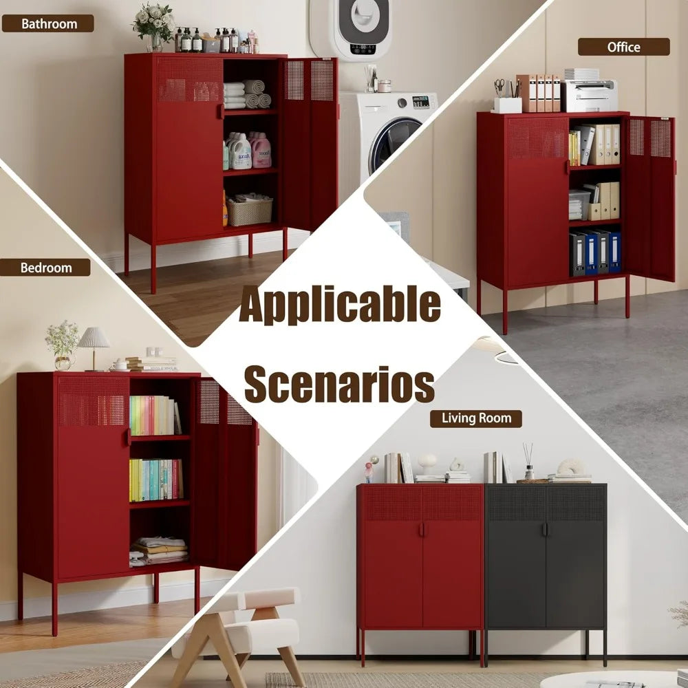 Red 3-Tier Metal Storage Cabinet