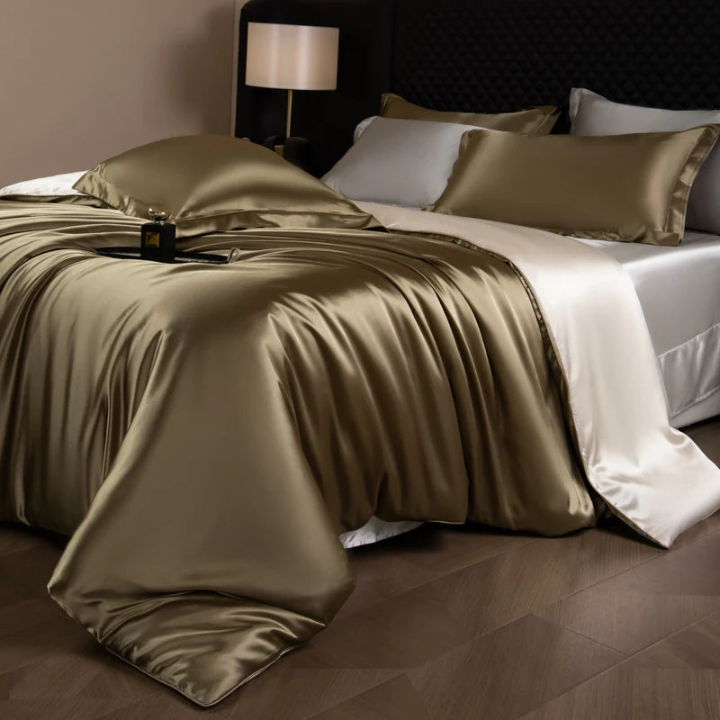 Silk Bed Sheets Set with Duvet Cover