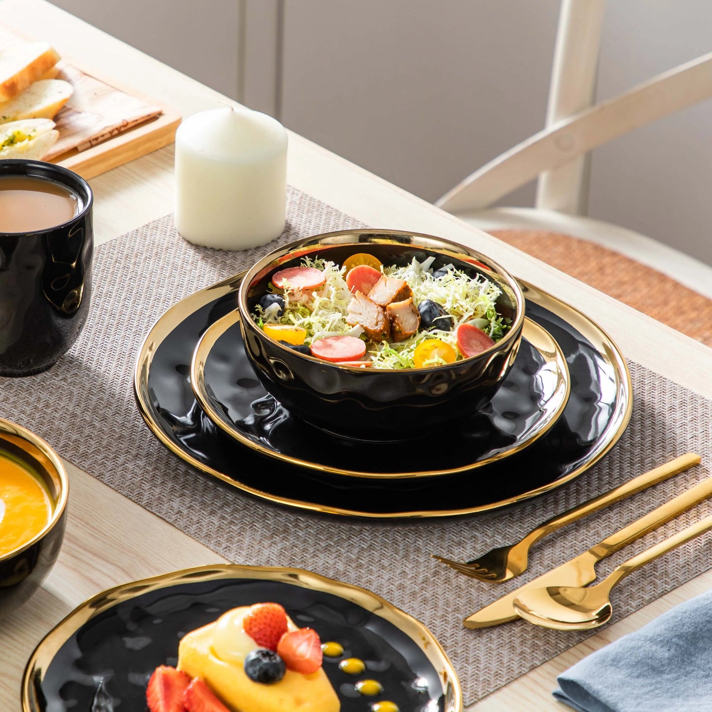 Black Porcelain Dinnerware with Gold Trim