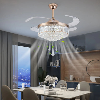 Ceiling Fan and Crystal Retractable Chandelier