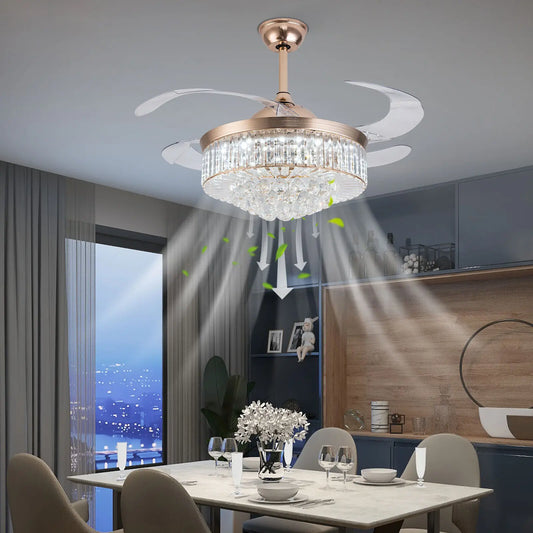 Ceiling Fan and Crystal Retractable Chandelier