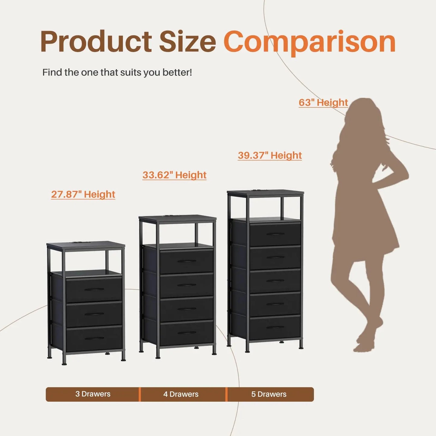 5 Fabric Drawers Nightstand