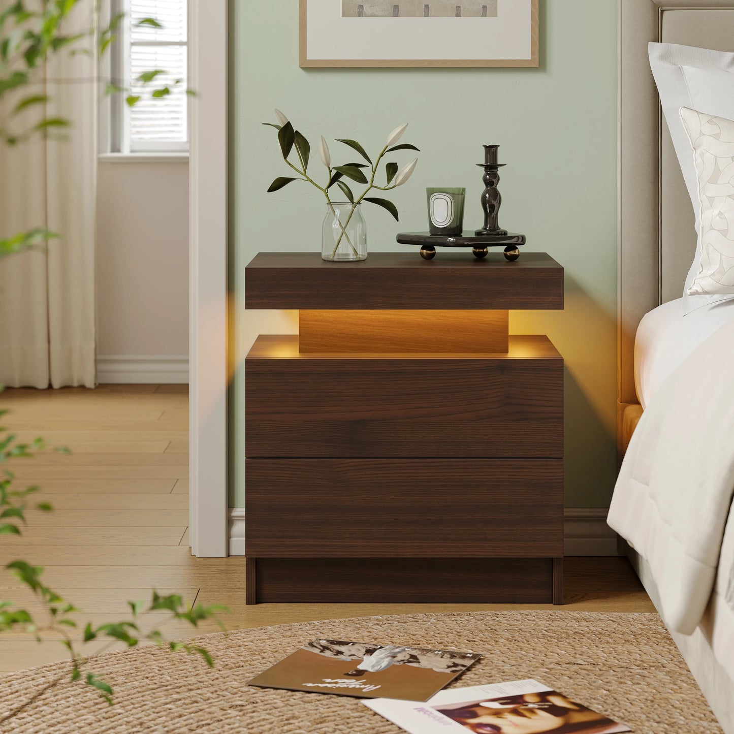 LED Nightstands with 2 Drawers
