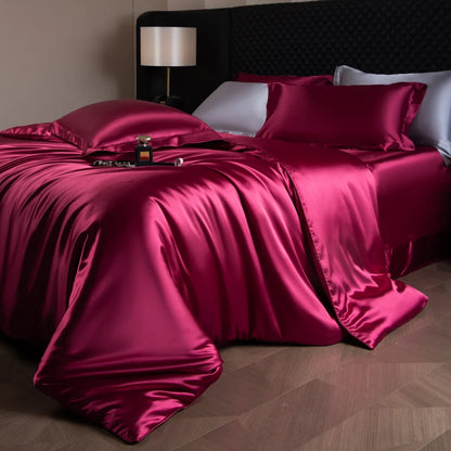 Silk Bed Sheets Set with Duvet Cover