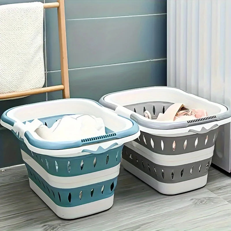 Collapsible Plastic Laundry Basket with Handles