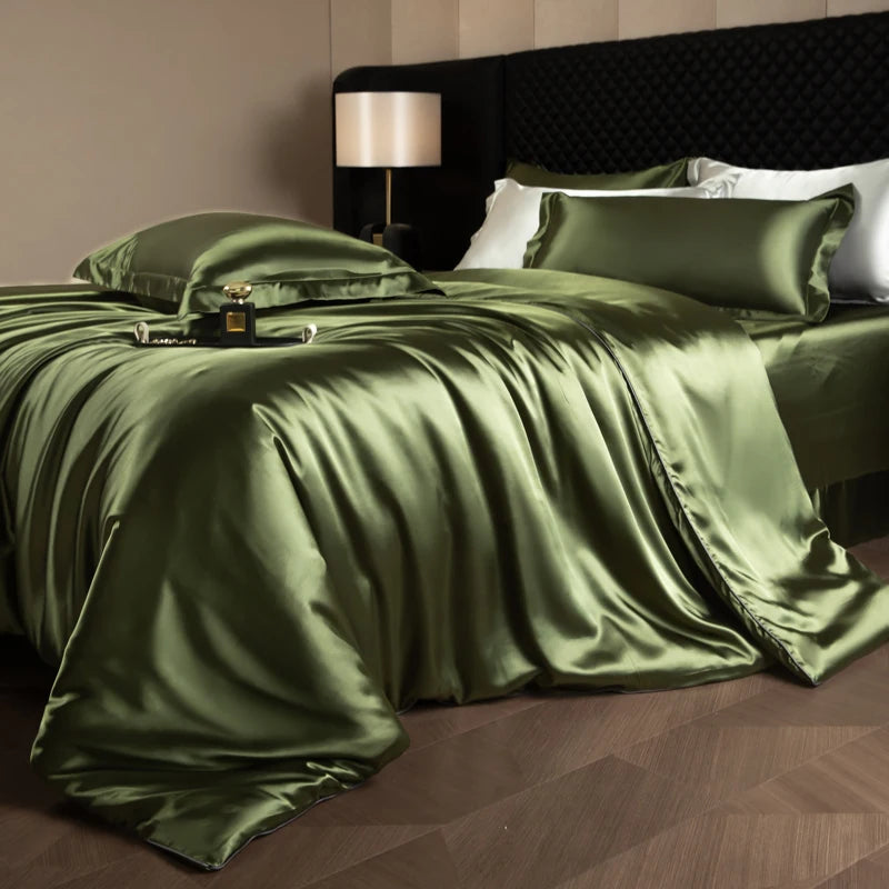 Silk Bed Sheets Set with Duvet Cover