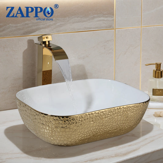 Gold & White Ceramic Vessel Above-Counter Sink