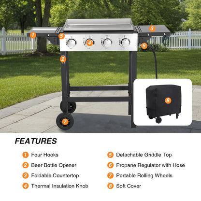 Outdoor Gas Stove with Foldable Side Tables