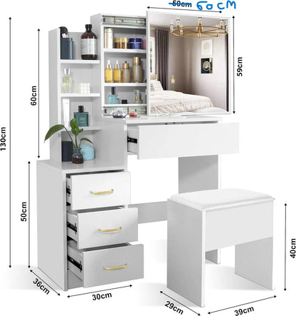 Makeup Vanity Desk with Sliding Lighted Mirror